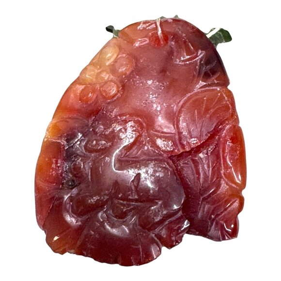 Vintage Hand-Carved Red Carnelian Agate Necklace Floral Lion Green Jade Accents - Picture 3 of 9